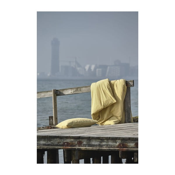 Dzeltena organiskās kokvilnas gultas veļa 200x140 cm Wave Straw – Södahl-image-4