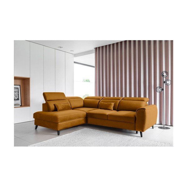 Dzeltens samta salokāms/ar uzglabāšanas vietu stūra dīvāns (ar kreiso stūri/L veida) Noble – ELTAP-image-1