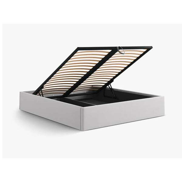 Gaiši pelēka polsterēta divvietīga gulta ar veļas kasti/bez galvgaļa ar redelēm 140x200 cm Susan – Micadoni -image-3