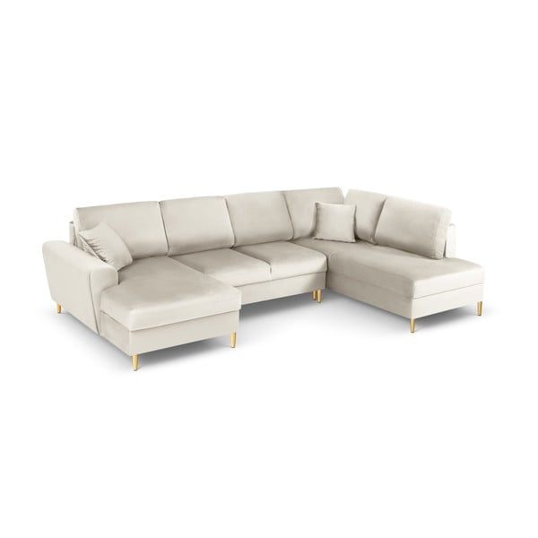 Bēšs samta salokāms stūra dīvāns ar uzglabāšanas vietu (ar labo stūri/U veida) Kyoto – Cosmopolitan Design-image-1