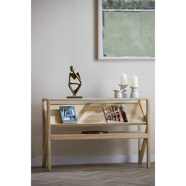 Gaiša dabīga toņa konsoles galds ar stikla galda virsmu 41x119 cm Yuki – Light & Living-image-1