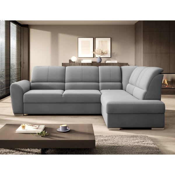 Pelēks samta salokāms/ar uzglabāšanas vietu stūra dīvāns (ar labo stūri/L veida) Siber – ELTAP-image-3