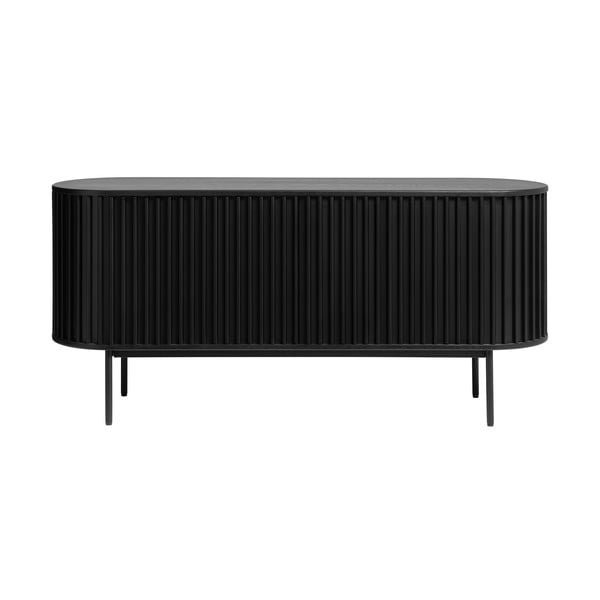 Melna zema kumode ar ozolkoka imitāciju ar bīdāmām durvīm 73x160 cm Siena – Unique Furniture