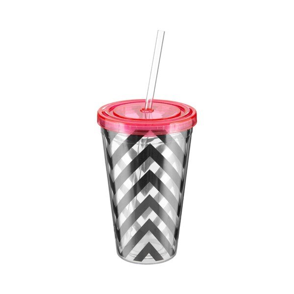 Svītraina glāze ar rozā vāciņu Premier Housewares Chevron, 450 ml-image-1
