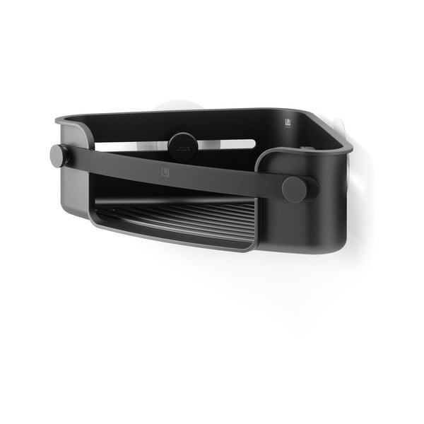 Melns plastmasas vannas istabas stūra plaukts ar uzstādīšanu bez urbšanas Flex Adhesive – Umbra