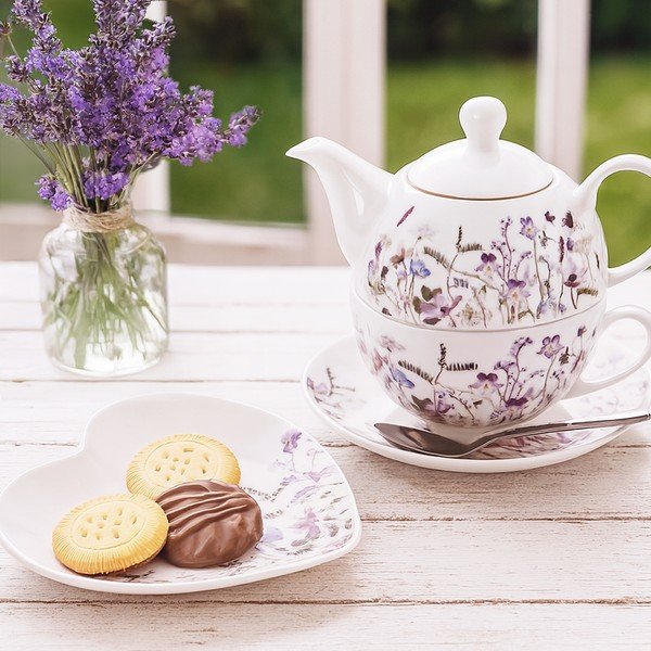 Balts/violets porcelāna tējas piederumu komplekts Louka – Orion-image-1