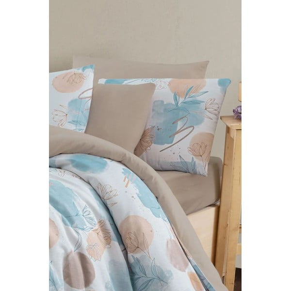 Zila/brūna divguļamā  gultas veļa ar palagu 200x220 cm Magnolia – Mila Home-image-2