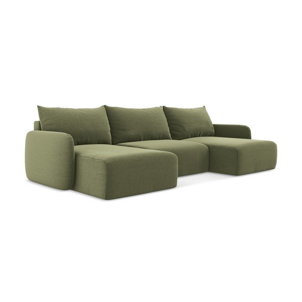 Zaļš samta salokāms/ar uzglabāšanas vietu (U veida) stūra dīvāns Kalena – Makamii-image-2