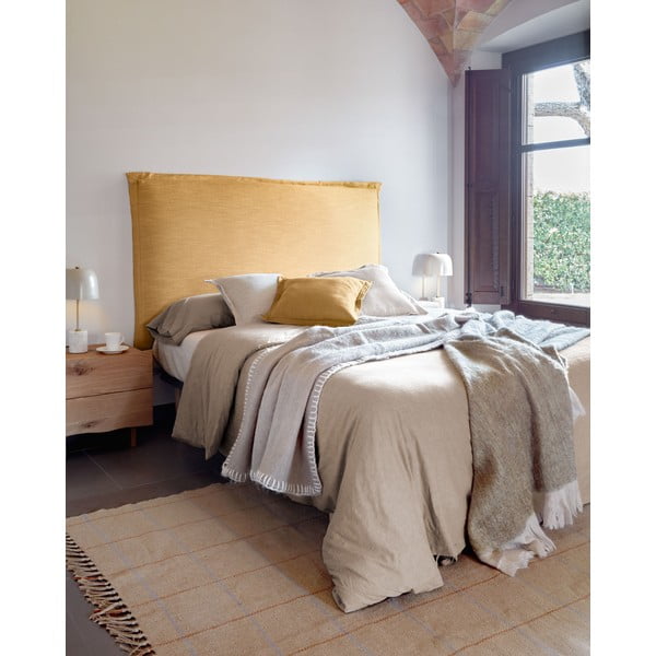 Sinepju dzeltens polsterēts gultas galvgalis 206x106 cm Tanit – Kave Home-image-1