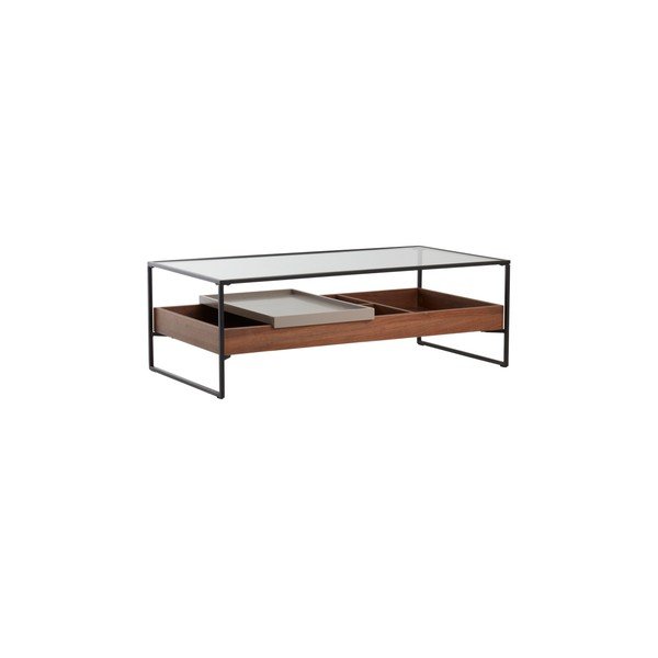 Tumša dabīga toņa žurnālgaldiņš ar stikla galda virsmu 60x120 cm Sveg – Jotex-image-3