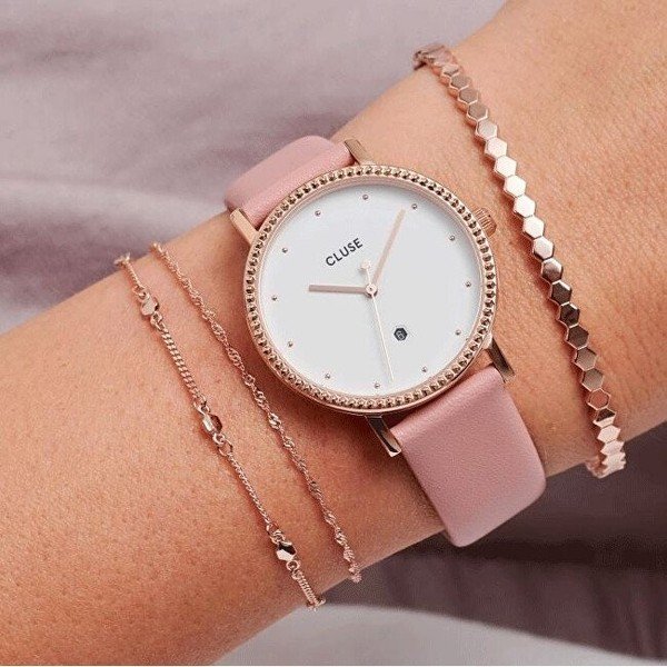 Sieviešu pulkstenis ar rozā ādas siksniņu Cluse Le Couronnement-image-1
