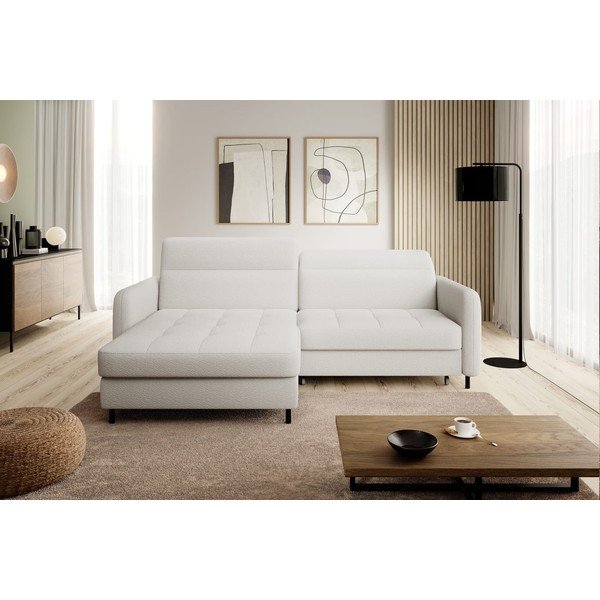 Krēmkrāsas salokāms/ar uzglabāšanas vietu stūra dīvāns no buklē auduma (ar kreiso stūri/ar zvilni) Gomsi – ELTAP-image-3