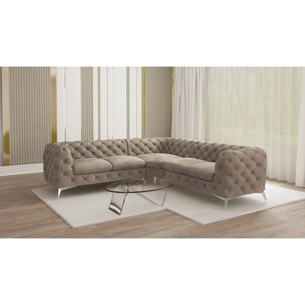 Pelēkbēšs samta stūra dīvāns Chelsea – Ropez-image-1