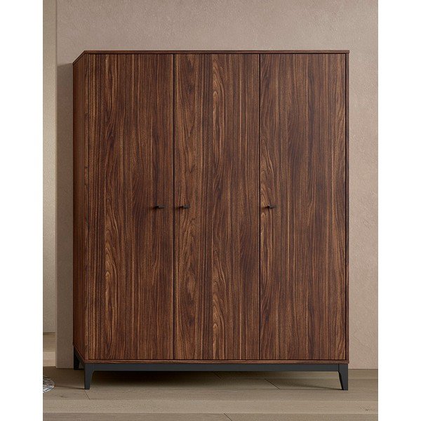 Tumša dabīga toņa drēbju skapis ar riekstkoka imitāciju 148x190x55 cm Ilyas – Vipack-image-1