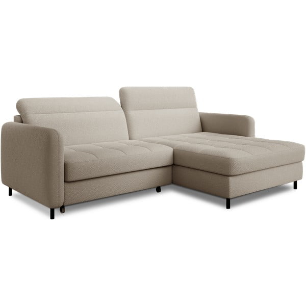 Bēšs salokāms/ar uzglabāšanas vietu stūra dīvāns no buklē auduma (ar labo stūri/ar zvilni) Gomsi – ELTAP-image-2