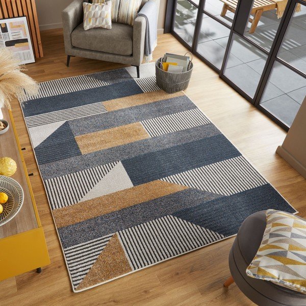 Dzelteni zils paklājs Flair Rugs Brix, 160 x 230 cm-image-4