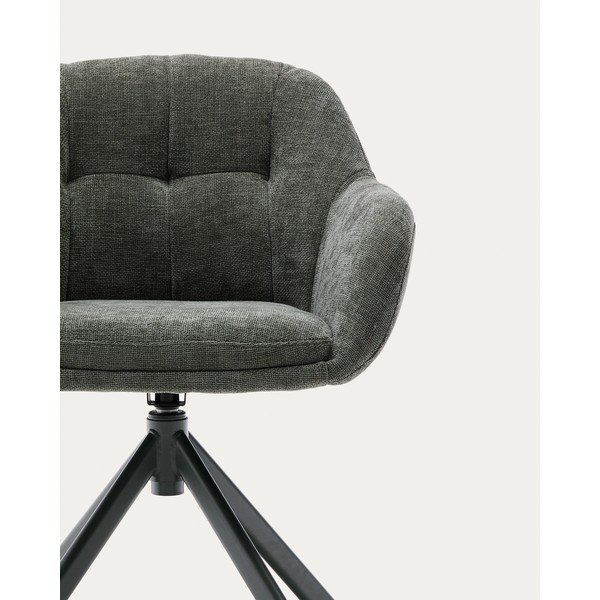 Tumši zaļš polsterēts ēdamistabas krēsls ar roku balstiem Dorina – Kave Home-image-2