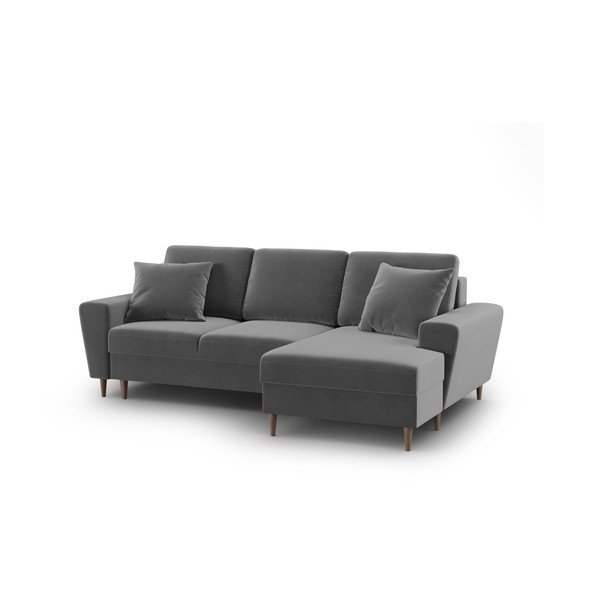 Gaiši pelēks samta salokāms stūra dīvāns ar uzglabāšanas vietu (ar labo stūri/ar zvilni) Kyoto – Cosmopolitan Design-image-1