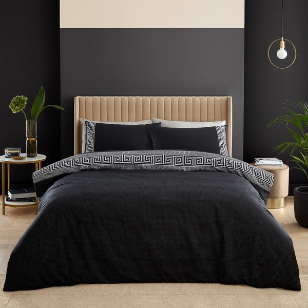 Melna divguļamā gultas veļa 230x220 cm Artemis Greek Key – Catherine Lansfield-image-1