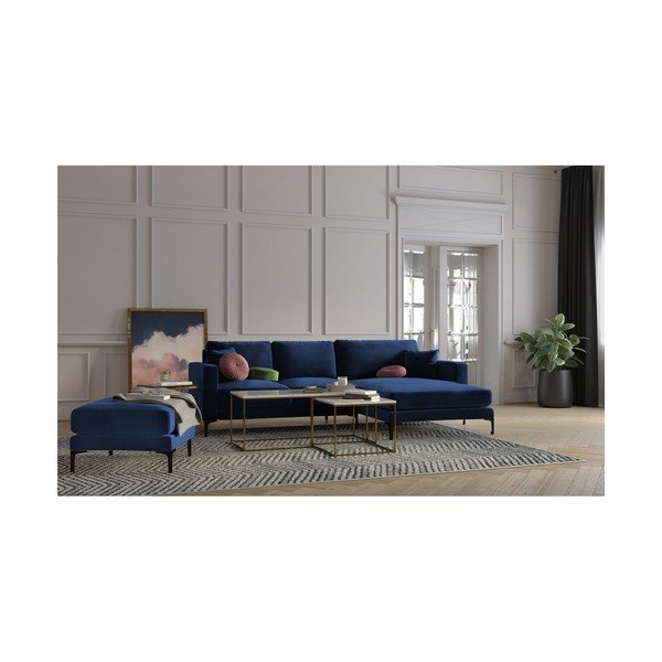 Tumši zils samta kāju soliņš Kooko Home Harmony-image-3