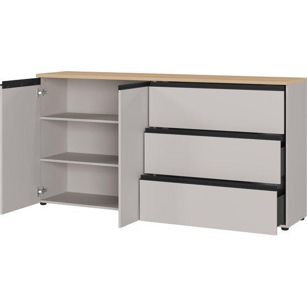 Pelēkbēša/gaiša dabīga toņa kumode 180x91x41 cm Cormano – Germania-image-3
