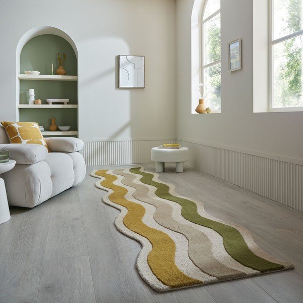 Zaļš/dabīga toņa ar rokām darināts vilnas celiņa paklājs 80x300 cm Cascade Wool – Flair Rugs-image-1