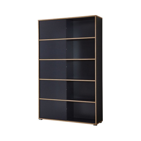 Melns grāmatu plaukts ar ozolkoka imitāciju 120x196 cm Slide – Germania-image-2