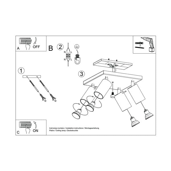 Pelēka griestu lampa Sollux Etna Quatre-image-4