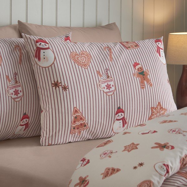 Dabīga toņa divguļamā gultas veļa 230x220 cm Christmas Gingerbread Stripe – Catherine Lansfield-image-2