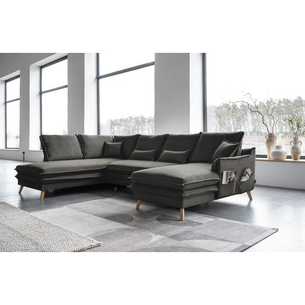 Tumši pelēks salokāms stūra dīvāns (ar kreiso stūri/U veida) Charming Charlie – Miuform-image-3