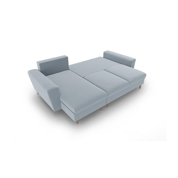 Gaiši zils samta salokāms stūra dīvāns ar uzglabāšanas vietu Kyoto – Cosmopolitan Design-image-2