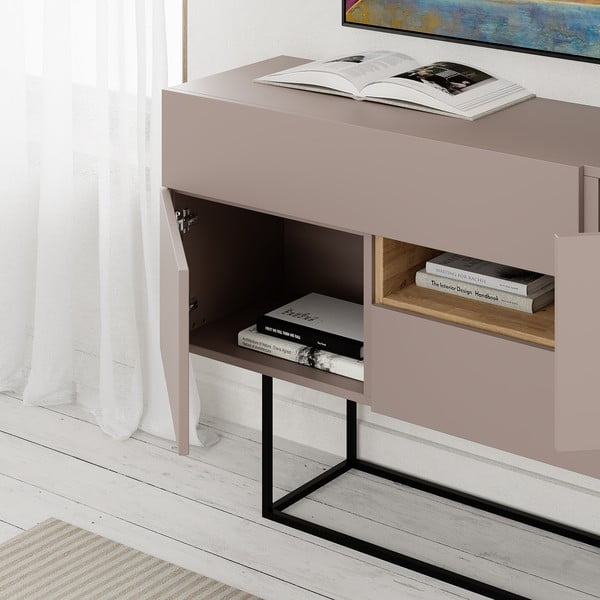 Pelēka/bēša zema kumode 145x82 cm Titan – Marckeric-image-1