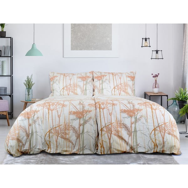 Balta/terakotas oranža vienguļamā gultas veļa no krepa auduma 140x200 cm Caraway – B.E.S.