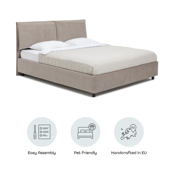 Pelēkbrūna polsterēta divvietīga gulta ar veļas kasti un redelēm 160x200 cm Myra Pillow – Bonami Selection-image-4