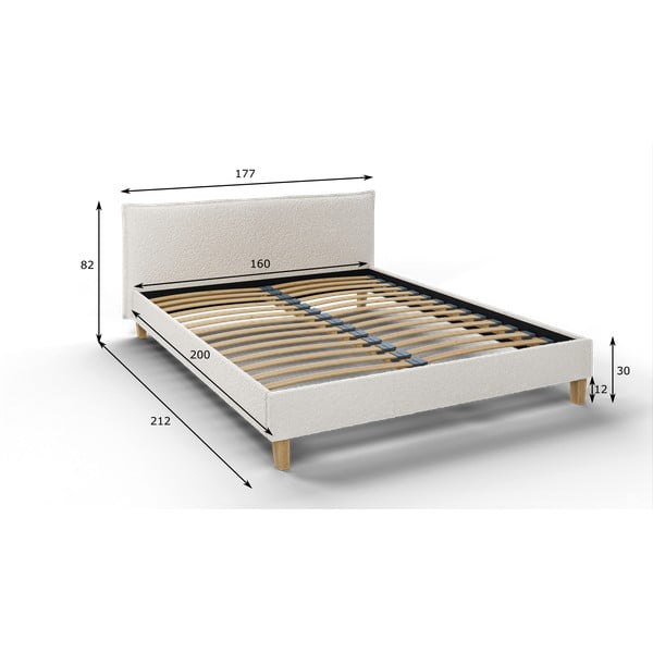 Krēmkrāsas mīksta divvietīga gulta ar režģi 160x200 cm Tina – Ropez-image-4