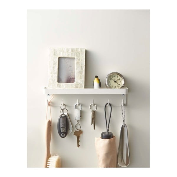 Balts sienas atslēgu turētājs ar plauktu YAMAZAKI Smart-image-4