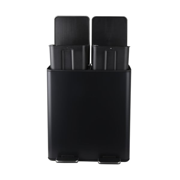 Matēti melna atkritumu šķirošanas tērauda atkritumu tvertne ar pedāli 2x20 l   Aliya – Spirella-image-2