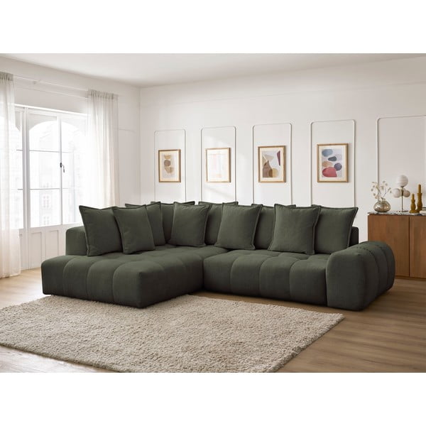 Zaļš salokāms/ar uzglabāšanas vietu stūra dīvāns no šenila auduma (ar kreiso stūri/L veida) Everest – Bobochic Paris-image-1