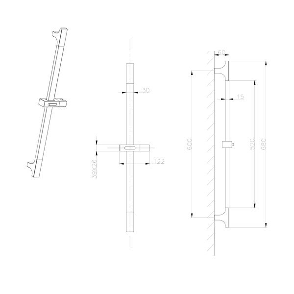 Zelta krāsas nerūsējošā tērauda sienas dušas stienis ar bīdāmu turētāju 68 cm – Sapho-image-1