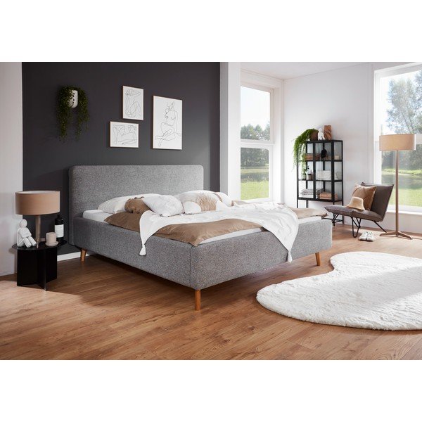 Pelēka polsterēta divvietīga gulta bez režģa 140x200 cm Mattis – Meise Möbel-image-1