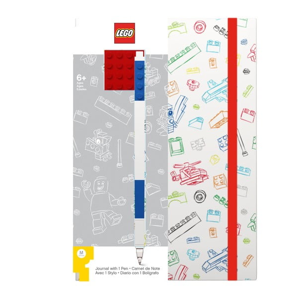 Sarkanbalts A5 blociņš ar zilu LEGO® pildspalvu, 96 lappuses
