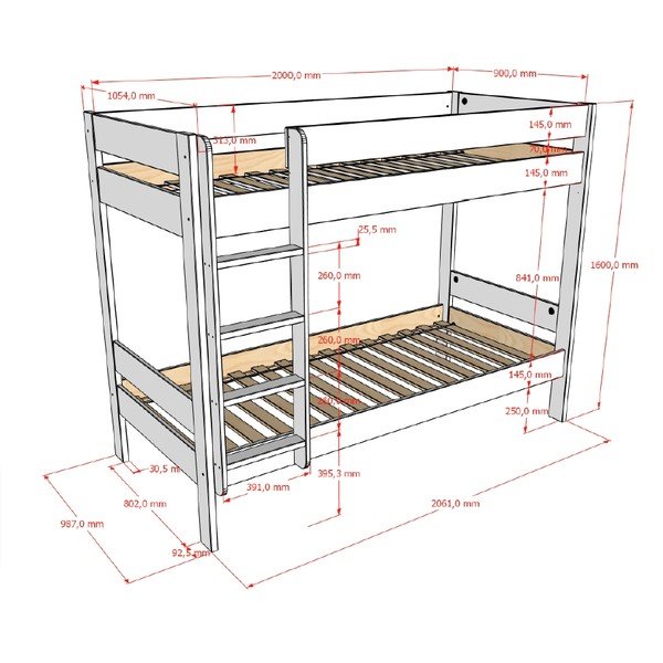 Balta divstāvu bērnu gulta ar redelēm 90x200 cm Primo – Vipack-image-2