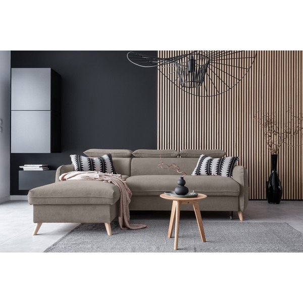 Gaiši brūns samta salokāms stūra dīvāns (ar kreiso stūri) Sweet Harmony – Miuform-image-1