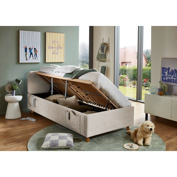 Bēša bērnu gulta ar veļas kasti ar redelēm 90x200 cm Cosy – Meise Möbel-image-2