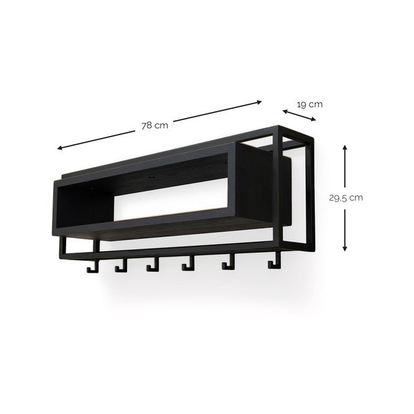 Melns ozola masīvkoka sienas pakaramais ar plauktu 78 cm School – Spinder Design-image-4