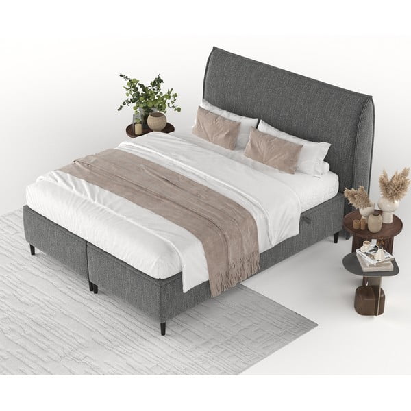 Pelēka polsterēta divvietīga gulta ar veļas kasti 140x200 cm Draco – Maison de Rêve-image-4