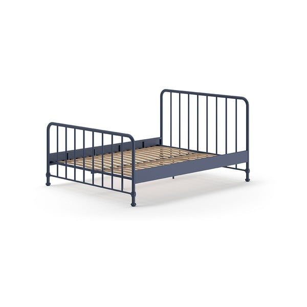 Zila metāla divvietīga gulta ar redelēm 160x200 cm BRONXX – Vipack-image-2