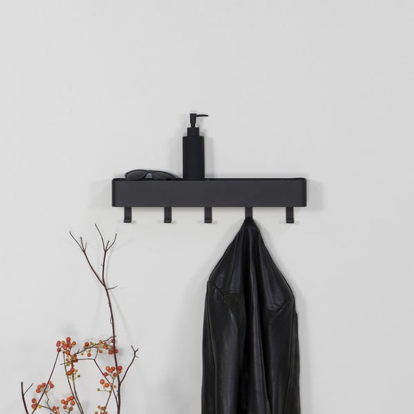 Melns metāla sienas pakaramais ar plauktu 52 cm Dax Play – Spinder Design-image-3