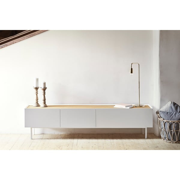 Balts/dabīga toņa TV galdiņš ar ozolkoka imitāciju 180x45 cm Arista – Teulat-image-1