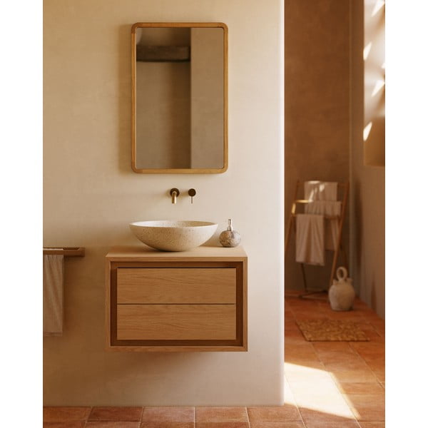 Brūns tīkkoka masīvkoka piekarams skapītis zem izlietnes 60x40 cm Kenta – Kave Home-image-1